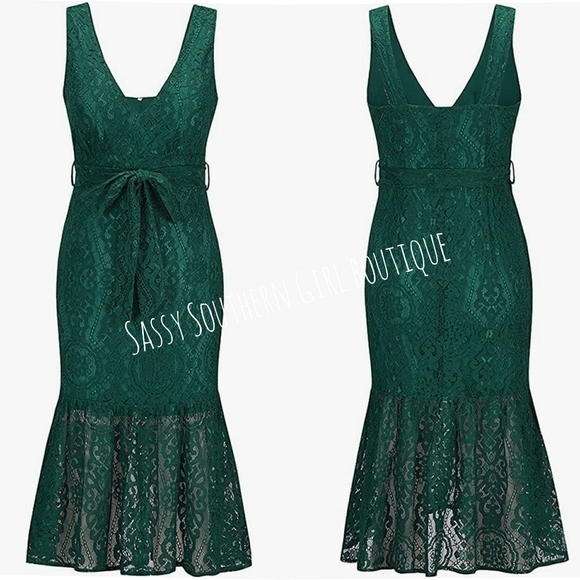 Sassy Southern Girl boutique Dresses Emerald Green Lace Midi Dress